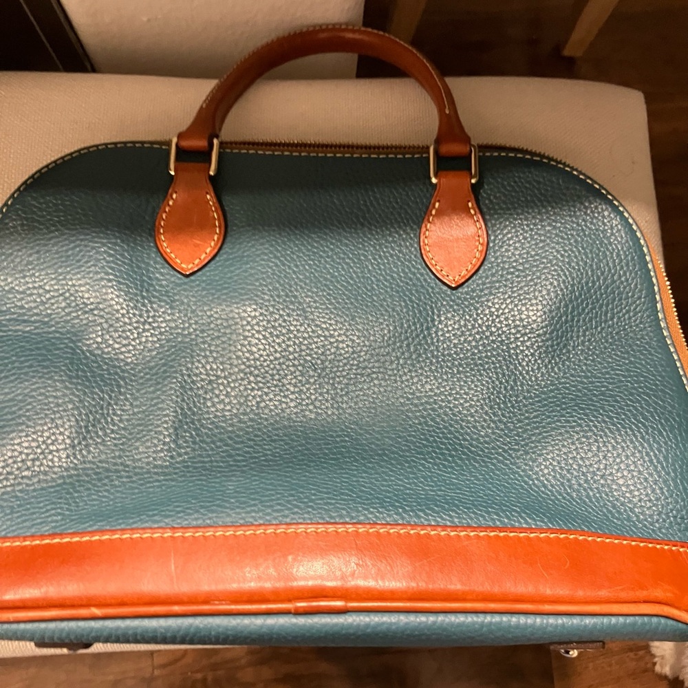 Dooney & Bourke Teal and Brown Leather Satchel - Picture 2 of 4